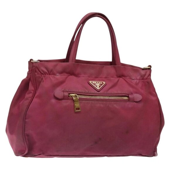 PRADA Hand Bag Nylon Pink Gold Auth 134403 - Picture 1 of 15